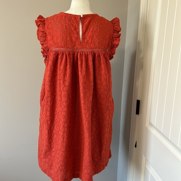 MADEWELL Eyelet Ruffle Sleeve Mini Dress Fresh Chili Orange Cap Sleeve Sz L - Picture 8 of 16